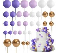 HQKJGSYX 32PCS Colorful Ball Shaped Cake Topper Happy Birthday Cake Topper Foam Balls Cupcake Cake Insert Topper for Baby Shower Birthday Party Anniversary Wedding Decoration Supplies (N)