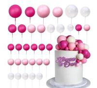 HQKJGSYX 32PCS Colorful Ball Shaped Cake Topper Happy Birthday Cake Topper Foam Balls Cupcake Cake Insert Topper for Baby Shower Birthday Party Anniversary Wedding Decoration Supplies (D)