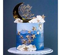 HQKJGSYX 6 PCS Acrylic Dream Big Little One Cake Topper Happy Birthday Cake Toppers Gold Curved Moon Stars and White Clouds for Children Kids Cake Topper Boys and Girls Birthday Party Decor Supplies