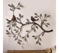 HQL Bird Wall Art Decor, A Pair of Love Birds on Branches, Hanging Metal Wall Sculpture, Retro Wrought Iron Wall Decor, for Home Fireplace Wall, 22.8" x 18.8"