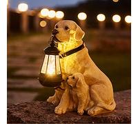 HQL Solar Dog Outdoor Statue, Garden LED Lights Decor, Labrador Retriever Sculpture, Solar Lantern, for Walkway Yard Lawn Patio