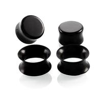 HQLA 2 Pairs Black Natural Obsidian Stone/Ultra-Thin Silicone Ear Gauges Plugs Tunnels Expanders Stretcher Body Piercing Jewelry,2g-5/8''(6mm-16mm) (9/16"(14mm))