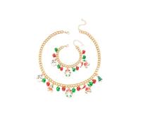HQLA Christmas Snowflake Snowman Christmas Stree Flower wreath Necklace Bracelet Pendent Jewelry Set for Women Cute Charms Red Ball Tinkel Bell Green Wreath Festival Xmas Gifts, M, Rhinestone Zinc, No