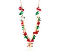 HQLA Christmas Snowman Snowflake Christmas Tree Drop Pendant Necklace Cute Festive for Women Jingle Bell Ribbon Bowknot Red Green Ball Ornament Xmas Gifts, M, Rhinestones Zinc, No Gemstone