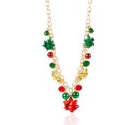 HQLA Christmas Snowman Snowflake Christmas Tree Drop Pendant Necklace Cute Festive for Women Jingle Bell Ribbon Bowknot Red Green Ball Ornament Xmas Gifts, M, Rhinestones Zinc, No Gemstone