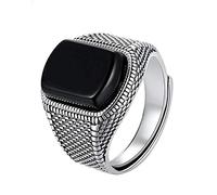 HQLCX Black Stone Ring,Men Real 925 Sterling Silver Open Size Vintage Wedding Women Mens Rings Cubic Zirconia Onyx Jewelry