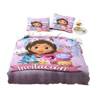 HQMOMO Gabby's Dollhouse Bedding Set, Children's Soft and Cute 3D Cartoon Cat 100% Microfibre Bed Linen, Single Bed, Double Bed, Home Decoration for Girls and Children (220 x 240 + 75 x 50 cm x 2, B)