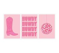 HQPCNGZ Pink Howdy Cowgirl Boot Disco Ball Posters Set Of 3 Y2k Trendy Preppy Coquette Art Retro Charming Wild West Western Cowboy Typographic Prints For Home Bedroom Dorm Wall Decor 8x10in Unframed