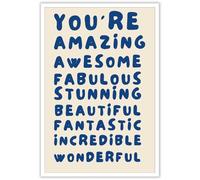HQPCNGZ Trendy You Are Amazing Blue Word Posters Funky 70s Positivity Canvas Wall Art Awesome Fabulous Stunning Wonderful Aesthetic Prints Painting For Home Bedroom Dorm Wall Decor 8x12in Unframed