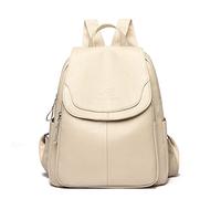 HQQN Fashion Women Backpack Luxury Designer Ladies Anti-theft Backpack Soft PU Leather School Bags Large Capacity Travel Bags,Off White,26cm x 12cm x 30cm