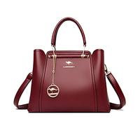 HQQN Women Leather Handbags Luxury Designer 3 Layers Pocket Shoulder Crossbody Bags Ladies Large Capacity Shopping Tote,Wine Red,30cm x 13cm x 23cm