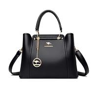 HQQN Women Leather Handbags Luxury Designer 3 Layers Pocket Shoulder Crossbody Bags Ladies Large Capacity Shopping Tote,Black,30cm x 13cm x 23cm