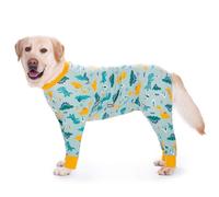 HQREA Dog Recovery Suit After Surgery Cute Dinosaur Printed Large Dog Pajamas PJS Soft Long Sleeve Female Dog Onesie Prevent Licking Neuter Shirt Cone Alternatives for Medium Dog Clothes(Green)