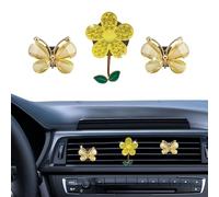 HQRNYP 3PCS Bling Car Air Vent Clips, Flower Air Freshener Car Clips, Butterfly Flower Rhinestone Vehicle Conditioning Outlet Clamps, Auto Decoration Charm Diffuser Clamp for Women Girls (Yellow)