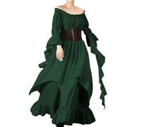 Hqroidd Renaissance Victorian Dress for Women, Medieval Gothic Costume Witch Pirate Chemise Dress Long Sleeve Wedding Underdress (Green, S/M)