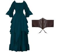 Hqroidd Renaissance Victorian Dress for Women, Medieval Gothic Costume Witch Pirate Chemise Dress Long Sleeve Wedding Underdress (Blue, S/M)