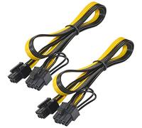 HQRP 2-Pack 6 Pin Male to 8 Pin (6+2) Male GPU PCI-e PCIE Power Cable PCI Express Extension Cable BTC Bitcoin Mining Motherboard Graphics Video Card Splitter Hub Adapter Cable, 20-inch