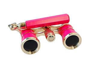 HQRP 3 x 25 Opera Glasses Binocular w/Built-In Extendable Handle/Pink-pearl with Gold Trim
