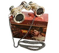 HQRP 3 x 25 Opera Glasses Theater Binoculars, with Crystal Clear Optic (CCO), Golden with Silver Trim and Necklace Chain, for Adults Kids Women in Musical Concert Sport Events etc.