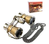 HQRP 3 x 25 Opera Glasses Theater Binoculars, with Crystal Clear Optic (CCO), Golden with Silver Trim and Necklace Chain, for Adults Kids Women in Musical Concert Sport Events etc.