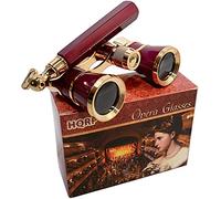 HQRP 3 x 25 Opera Glasses / Theatre Glass Binocular w/ Crystal Clear Optic (CCO) Burgundy with Gold Trim w/ Built-In Extendable Handle