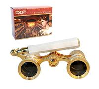 HQRP 3 x 25 Theater/Opera Glasses Binoculars with Built-In Extendable Handle, White-Pearl with Gold Trim