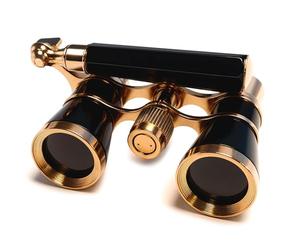 HQRP 3 x 25 Theatre Opera Glasses/Binocular Black w/Crystal Clear Optic, Gold Trim w/Built-In Extendable Handle