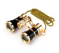 HQRP 3x25 Opera Glasses Theater Binoculars, w/Crystal Clear Optic (CCO), Black with Gold Trim w/Necklace Chain, for Adults Kids Women in Musical Concert Sport Events etc.