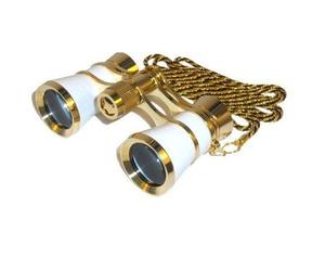 HQRP 3x25 Opera Glasses Theater Binoculars, White pearl color with Golden Necklace Chain, Crystal Clear Optic (CCO), or Adults Kids Women in Musical Concert sport Events, Gift Box