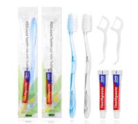HQSLsund 100 pcs Disposable Toothbrushes with Toothpaste Floss Individually Wrapped, 2 Color Toothbrush, 10g Toothpaste, Floss Pick, Bulk Toothbrush for Homeless,Airbnb,Hotel,Guest
