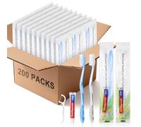 HQSLsund 200 pcs Disposable Toothbrushes with Toothpaste Floss Individually Wrapped, 2 Color Toothbrush, 10g Toothpaste, Floss Pick, Bulk Toothbrush for Homeless,Airbnb,Hotel,Guest