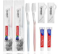 HQSLsund 30 Pcs Disposable Toothbrushes with Toothpaste Floss Individually Wrapped, 2 Color Disposable Toothbrush, 10g Toothpaste, Floss Pick, Bulk Toothbrush Kit for Homeless,Airbnb