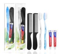 HQSLsund 50 pcs Disposable Toothbrushes with Toothpaste and Comb for Homeless Individually Wrapped,10g Travel Toothpaste,7inch Black Hair Comb for Hotel,AirBnb,Shelter,Charity