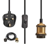 HQTS Pendant Light Fitting 4.5M Cable with UK Plug in, Antique Bronze E27 E26 Metal Lamp Holder in Line Switch, Vintage Hanging Ceiling Light Kit for DIY Home Decor (Bulb Not Included)