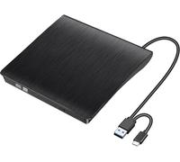 HQU External CD DVD Drive, Type-C & USB 3.0 Portable CD/DVD +/-RW ROM Burner Rewriter,DVD Player External disk drive for Laptop Desktop PC Windows 11/10/8/7/XP, Macbook, Mac, OS, Linux