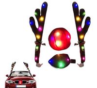 Hqunjikp Car Christmas Decorations, Christmas Reindeer For Car Ornaments, Car Reindeer Antlers With Red Nose & Tail, Auto Antlers And Nose Jingle Bells Reindeer Sticker