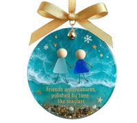 Hqunjikp Christmas Friends Decorations | Friendship Sea Glass Pendant,Timeless Round Christmas Friend Pendants,for Thanksgiving Birthday Party Holiday Porch Winter College Sister Partners