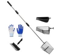 Hqunjikp Poop Scooper for Chicken Coop | Extendable Chicken Poop Scoop | 4 Shovel Heads, Multifunctional Ergonomic Cleaning Tool for Litter Poultry Farming Pet Waste