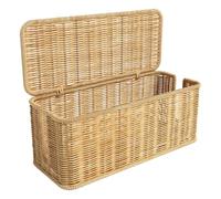 Hqunjikp Rattan Cable Tidy Box, Wire Organizer With Lid, 2 Open Slots, Under Desk Cord Hider, For TV Wires Computer Router USB Hub & Power Strip, Medium Yellow