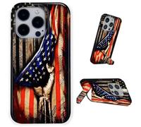 HQUSZPT Compatible for iPhone 16 Plus Case with Hidden Kickstand,Anti-Yellowing Shockproof Bumper Protective Cover for Girl Women Boy Men,Wooden Cross Power American Flag