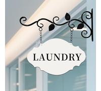 Hqvbvc Metal Laundry Door Sign 12" x 7.48" Wall-Mounted Hanging Laundry Sign for Laundry Room Double-Sided Laundry Room Wall Art Decor with Bracket Modern Laundry sign for House, Apartment, Hotel