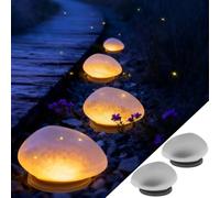 Hqynss Solar Garden Lights, IP65 Waterproof Pebble Shape Decorative Lights, Warm Light LED Solar Path Paver Stones for Garden terraces Yard Path Patio Yard Pathway Decoration(2 Pack)