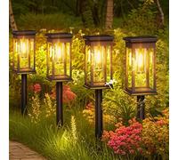 Hqynss Solar Garden Lights Outdoor, 4 Pack Upgraded Tungsten Glow LED Pathway Lights, IP65 Waterproof, Auto On/Off, Adjustable Height for Garden, Patio, Yard, Walkway, Warm White