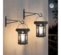 Hqynss Solar Lanterns, LED Hanging House-Shaped Garden Lanterns, Sensor Solar Wall Lights with 3 Lighting Modes, IP65 Waterproof, for, Fence, Wall, Porch, Outdoor (2 Pack)