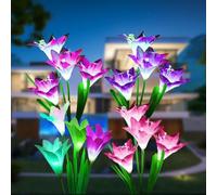 Hqynss Solar Lily Flower Lights Outdoor 4 Pack - IP65 Waterproof Multi-Color Changing LED Garden Pathway Lights for Yard, Patio, Fence, Wedding, Party Decoration
