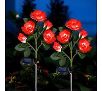 Hqynss Solar Rose Lights Outdoor Garden, 2 Pack IP65 Waterproof LED Rose Stake Lights, 5 Vibrant Red Roses, Solar Powered Decorative Ornaments for Patio, Yard, Pathway, Weddings, Festival Gift