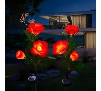 Hqynss Solar Rose Lights Outdoor Garden - 2 Pack Upgraded Waterproof Solar Powered LED Rose Flower Stake Lights with Bigger Panel, Brighter LEDs for Pathway, Patio, Yard, Wedding Decoration (Red)