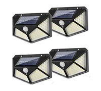 Hqynss Solar Security Lights Outdoor Motion Sensor, 114 LED 700LM 270° Wide Angle, 1200mAh Battery 5M Detection, IP65 Waterproof 3 Modes, Solar Wall Light for Garden Fence Garage Yard (4 Pack)