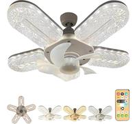 Hqyxanthic Crystal-Effect Led 5-Blade Led Fan Light with Foldable Light and Remote Control with 3-Color Dimmable Lighting, Remote Control, Modern Low-Profile Ceiling Fan for Bedroom Living Room