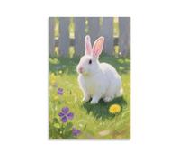 HQYXMSLL A Domestic Rabbit on The Grass, Perking Up Its Ears to Listen to Distant Sounds Decorative Modern Mural - Wall Art Hanging Poster 12x18inch(30x45cm)